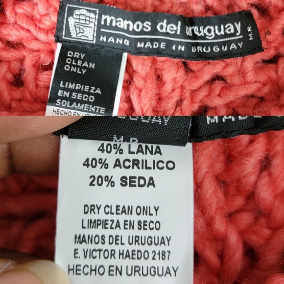 MANOS DEL URUGUAY Coral Open Knit Fringe Poncho OS. - Picture 4 of 4